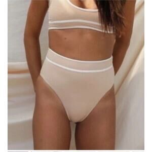 New womens sz Large Stone Fox Swim juniper tan/ white high waist bikini bottoms